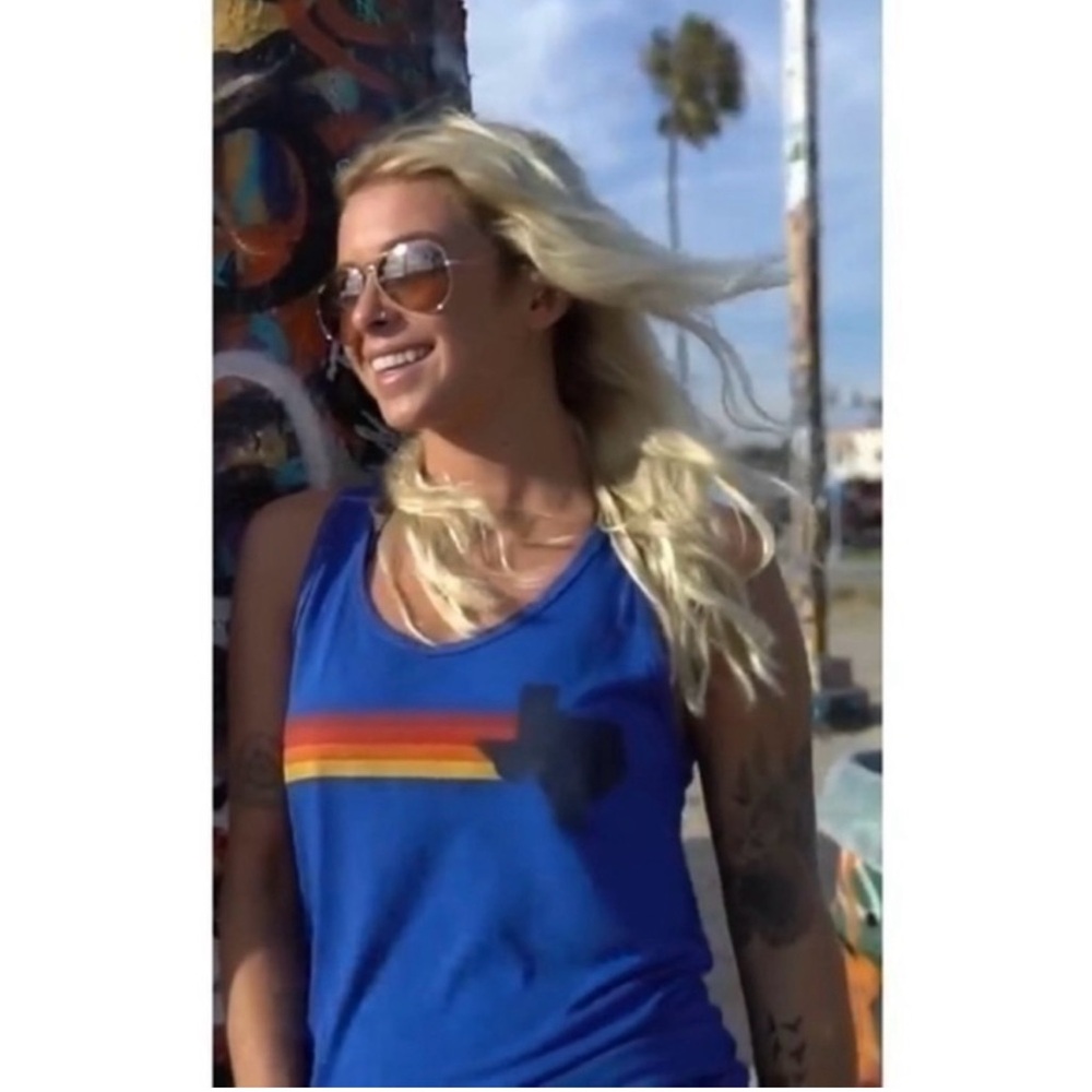 Aviator Nation Royal Blue Tank with Sunset Stripe and Texas Motif